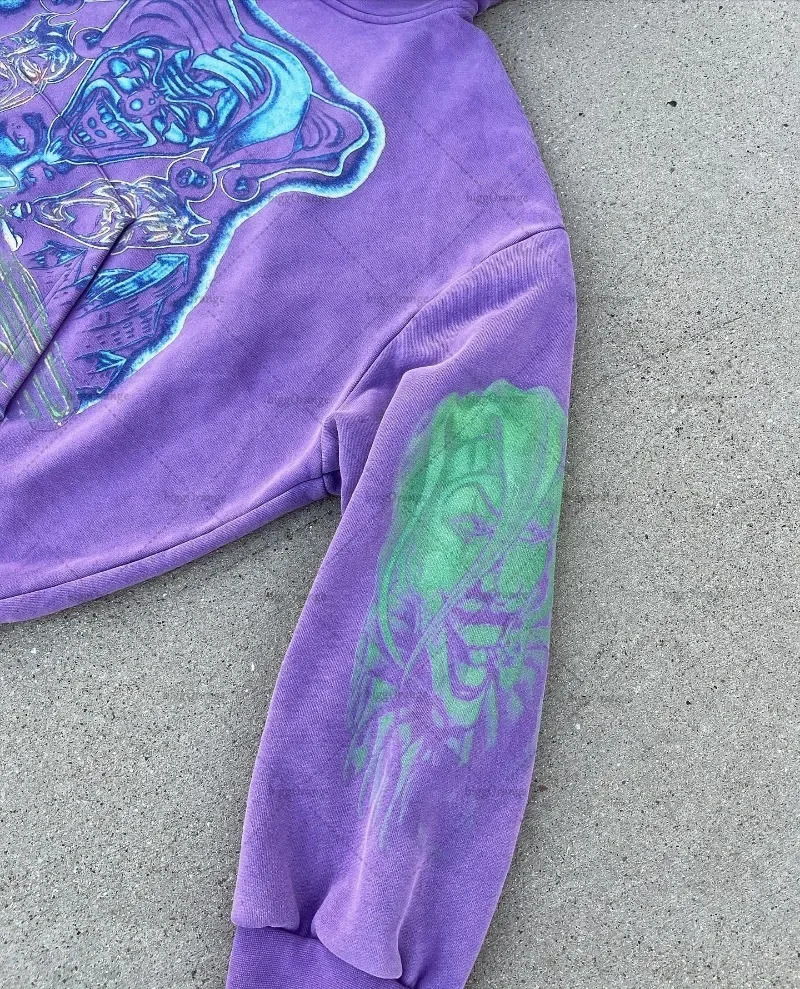 Fashion Purple Casual Clothing Men Cartoon Printed Oversized Hoodie Men Y2K Harajuku High Street Loose Pullover Women 240708