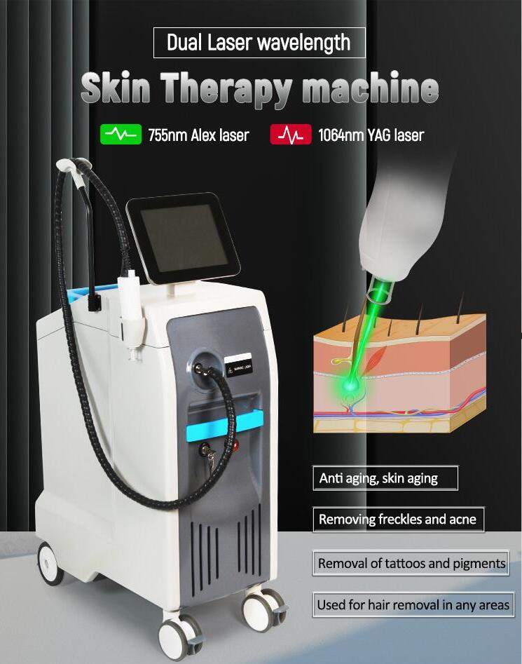 Clinic use Cosmetic Device 1064nm 755nm ALEX ND YAG laser hair removal tattoos acne pigment freckles removal spider veins Rosacea removal laser beauty