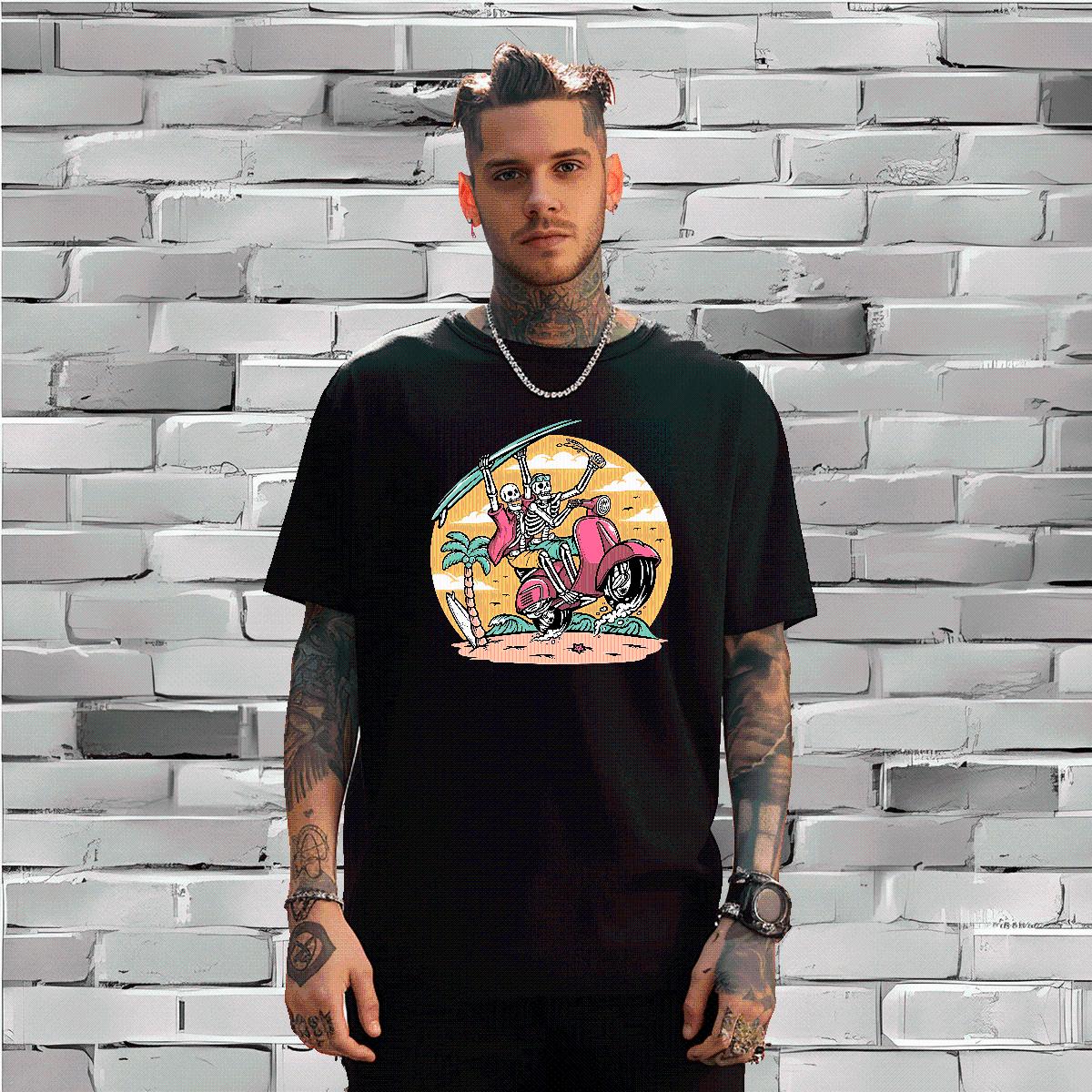 Cool Design Men Tshirts Skeleton 230g 100% Cotton Cotton O Neck Short Sleeves Street Casual Man T Shirts Plus Size Custom 2024 DIY Tees