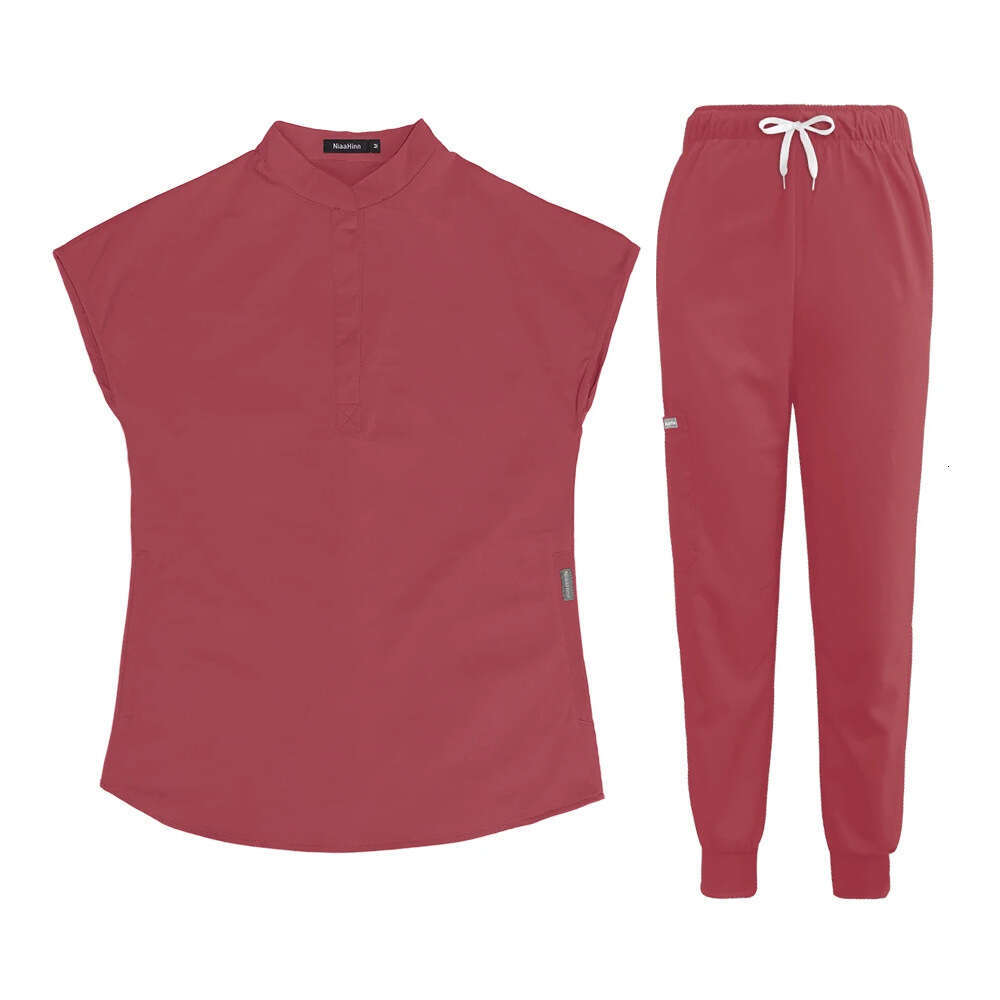 Niaa Hinn Scrubs for Women Uniform Scrubs Set Zip Up New Product Long Non-ironing Solid Leisure Time Popular Fashion Sexy Temperament Linen Short Wais