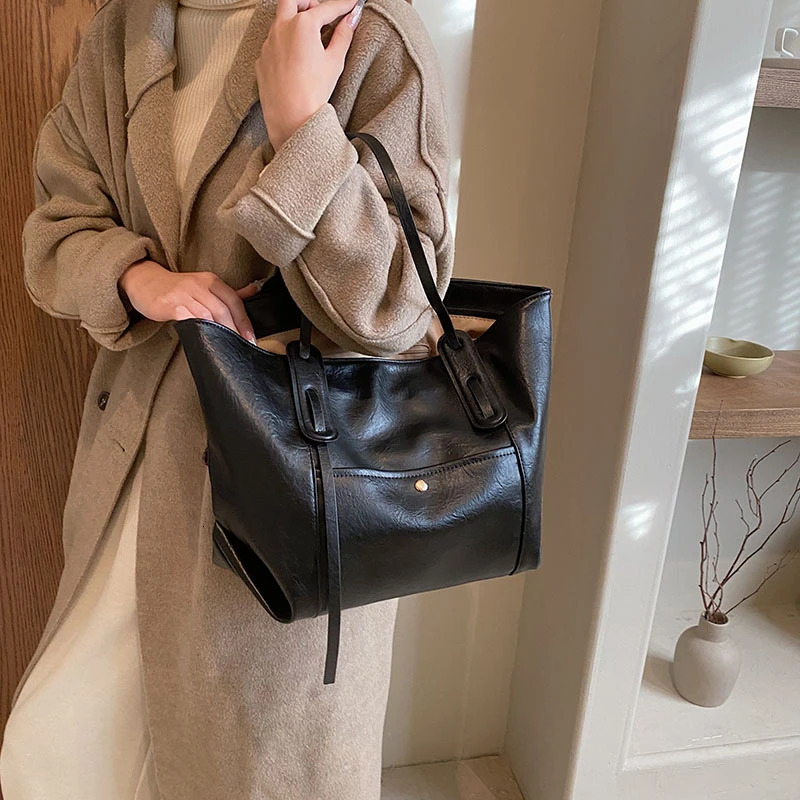 Zipper Tote Bags Pu Ladies Bags on Sale High Quality Autumn Solid Sewing Thread Casual Tote High Capacity Handbag 240712