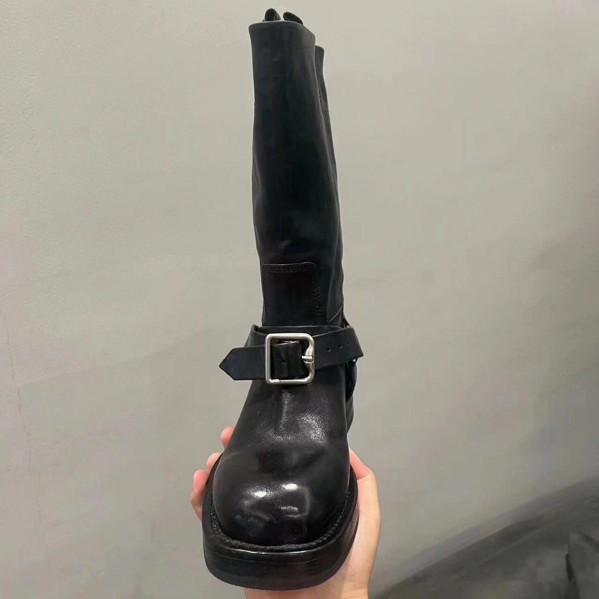 length mid made Maillard New of genuine leather European and American Western short pleated pile Martin motorcycle boots Lhshoe