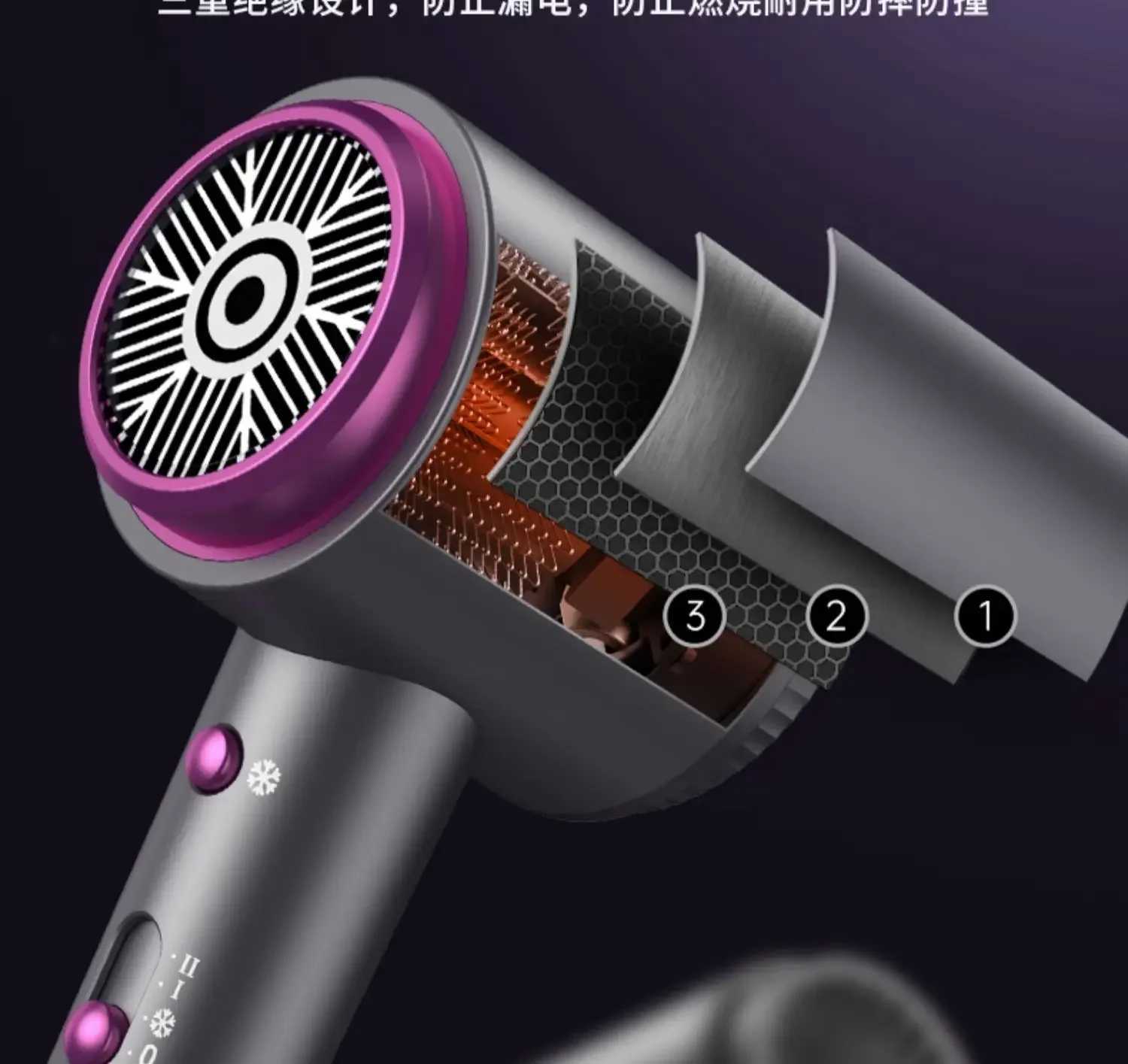 High speed hair dryer household negative ion hair care large wind speed drying air duct blow dryerBkl240717