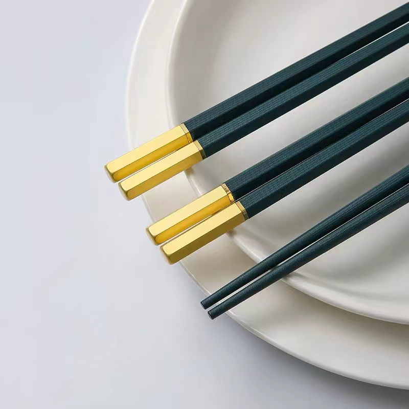 Elegant Green Chopsticks for Fine Dining - Sturdy Aluminum Alloy, Non Stick, Non Mold Ten Pair Set