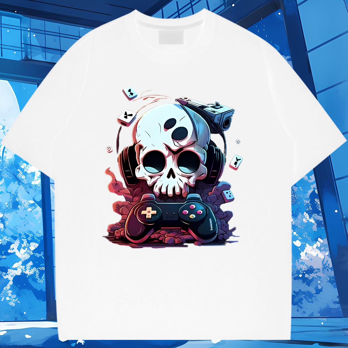 Customized Man T Shirts Skeleton 100% Cotton 230g Skull High Street Hip Hop Men Tops Tees Cotton Breathable Designer