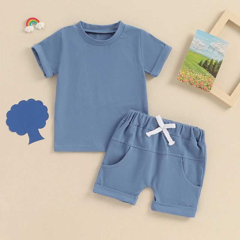 Clothing Sets 0-3Y Toddler Boys Summer Outfits Solid Color Rolled Hem Short Sleeve T-Shirts Tops Elastic Waist Shorts 2Pcs Clothes Set