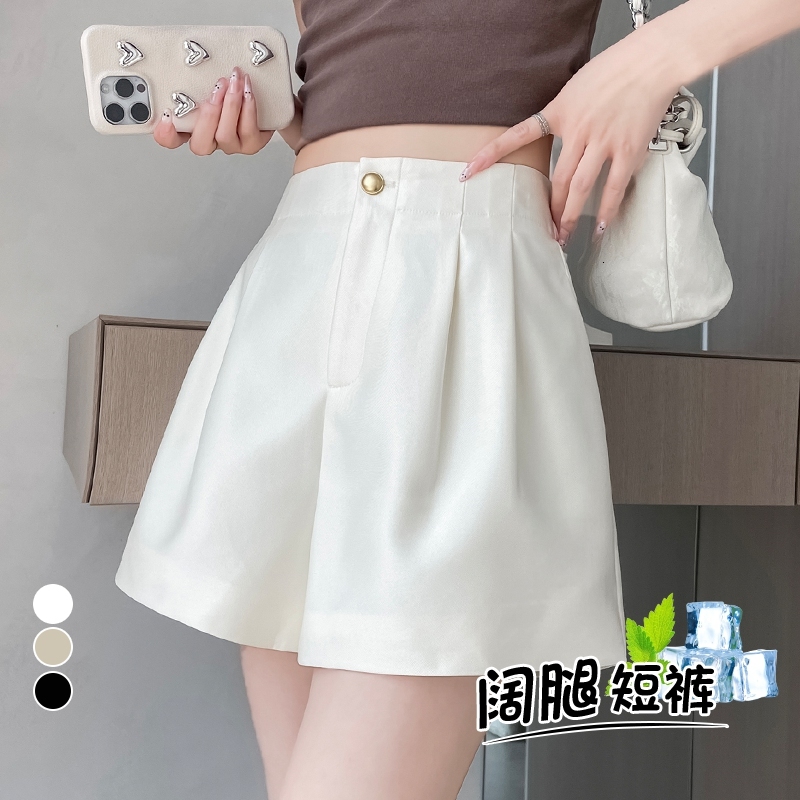 New product lighing delivery summer new ice shorts A-line wide leg high waist slimming silk smooth glossy casual pants for women