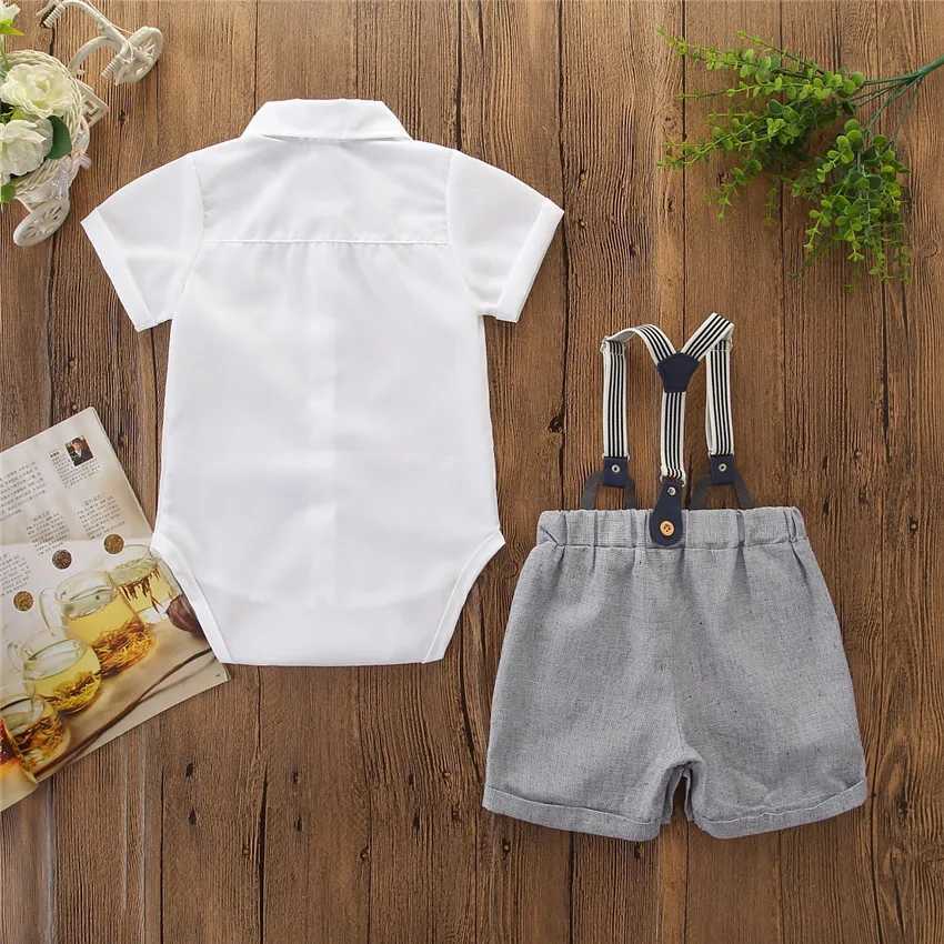 Clothing Sets Baby Summer Clothing Toddler Kid Baby Boy Gentleman Clothes Short Sleeve Shirts Romper + Overall Bib Shorts 2Pcs Outfit