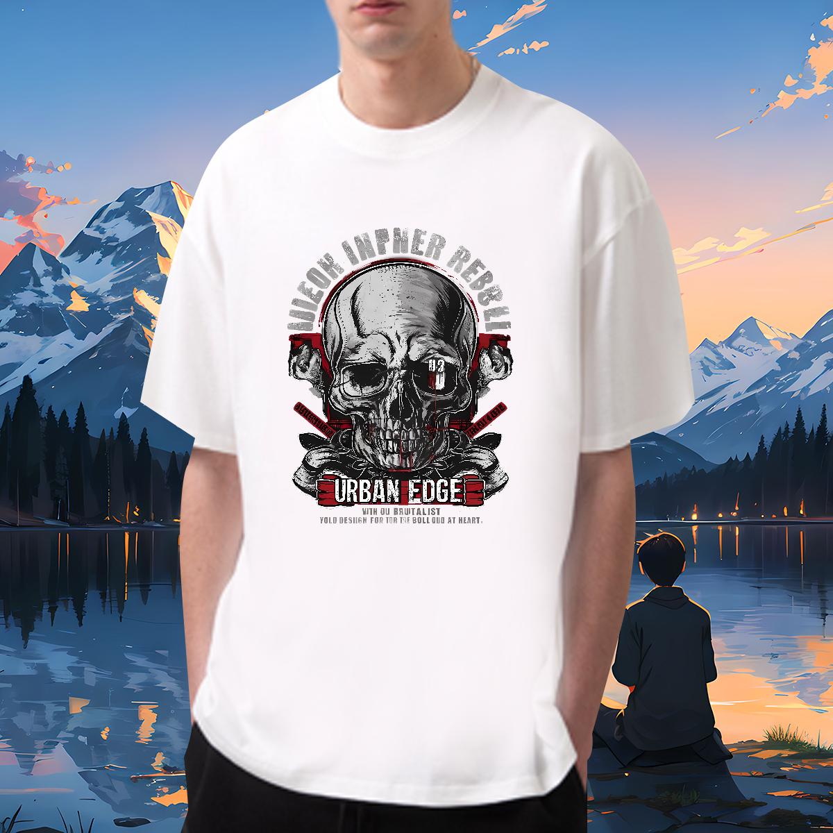 Classic T Shirts Men Skeleton 230g 100% Cotton Skull Street Men Tops Tees O-Neck Short Sleeve Cotton Cool