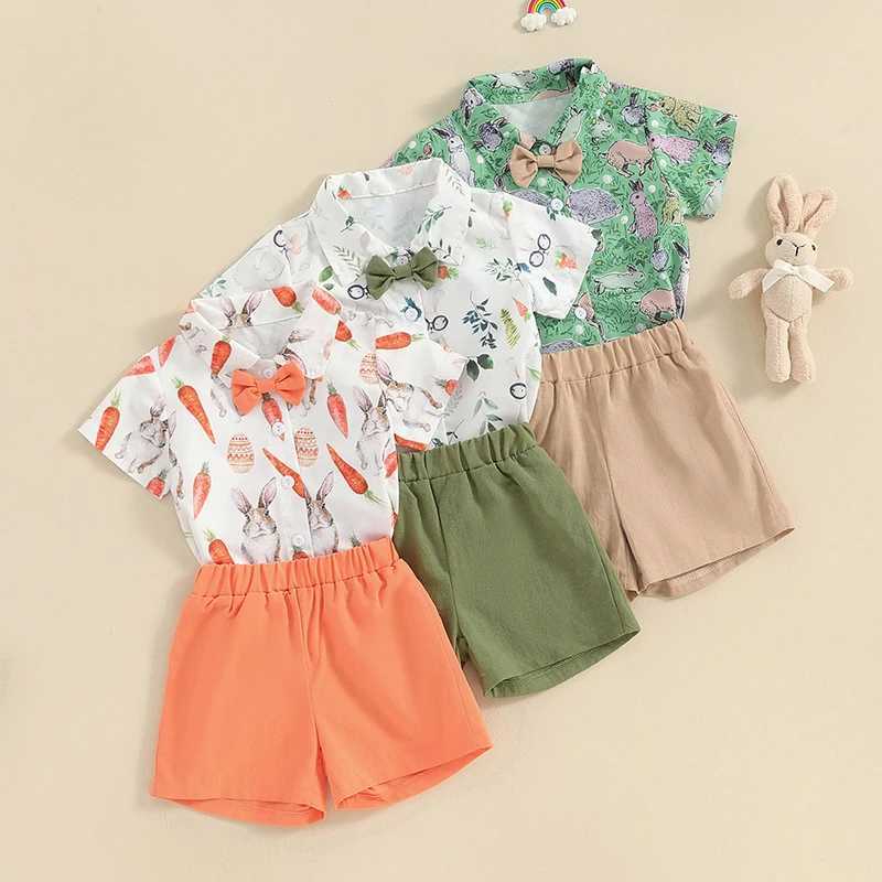 Clothing Sets Toddler Boy Easter Clothes Bunny Carrot Print Short Sleeve Lapel Shirt with Elastic Waist Solid Color Shorts 2Pcs Outfit
