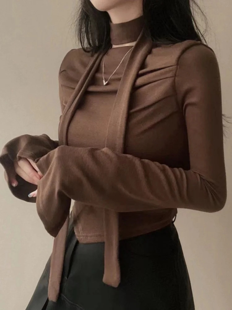 Y2K Crop T-Shirts Women sweet Chic Long Sleeve Top Female Vintage Fashion Off Shoulder Tee Lady Spring Casual Lace-Up T Shirt 240716