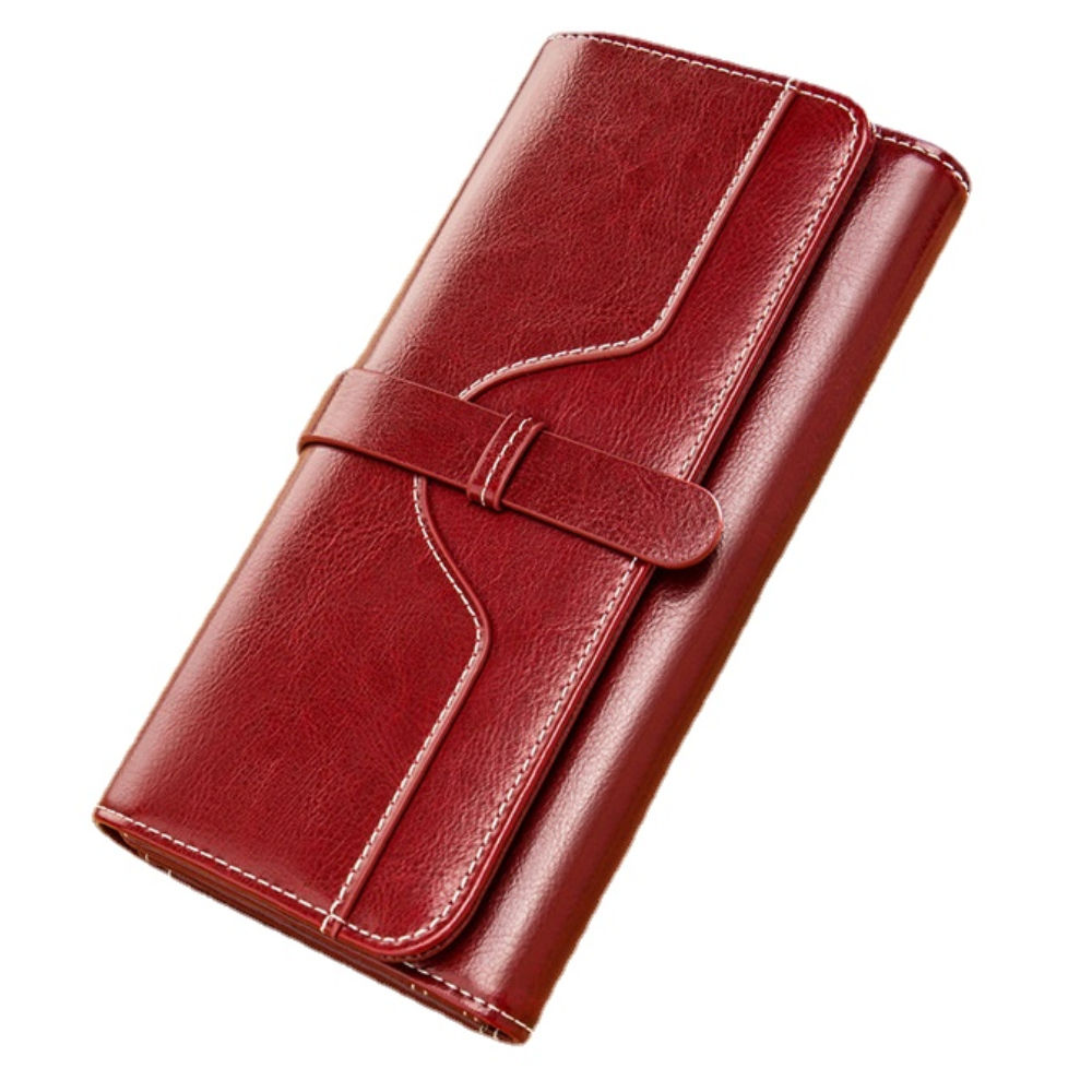 Vintage Style Large Capacity Genuine Leather Wallet for Women, Retro Oil Wax Cowhide Design