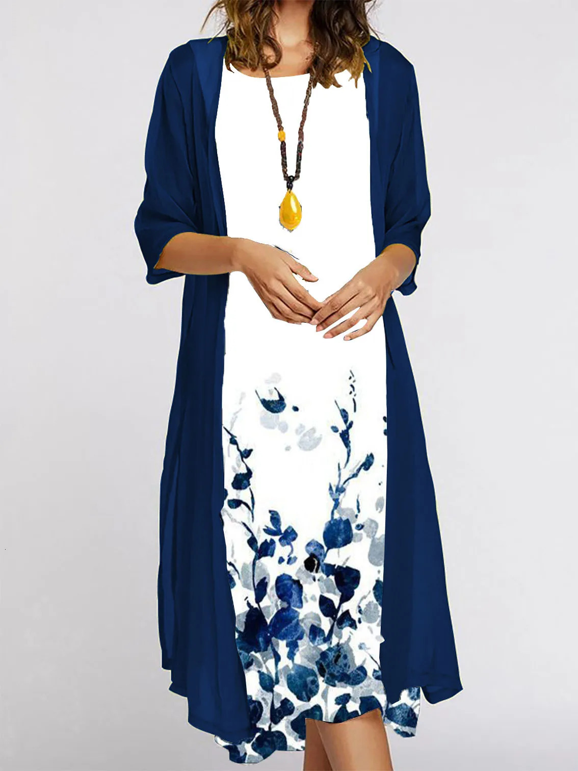 autumn Europe and the United States crossborder fashion casual printed vest dress outside twopiece set 240715