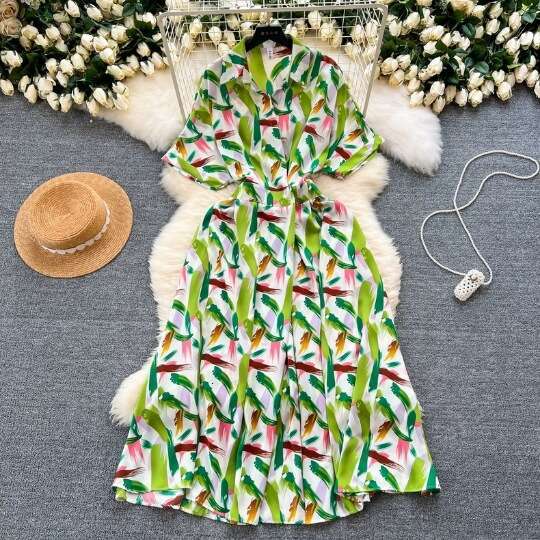 Summer New Light Mature Style, High Grade, Elegant and Fashionable Print, Waist Closing, Slim French Shirt Dress for Women Temperament Denim Dress Lac