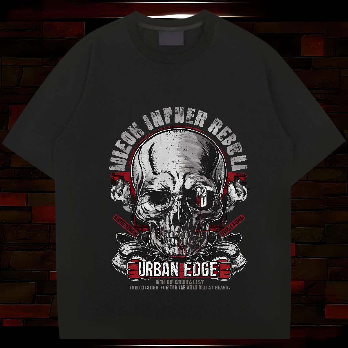 Cool Men Tees Skeleton 230g 100% Cotton Crew Neck Cotton Breathable Hip Hop T-Shirts for Men Black Oversized Wholesale Clothes