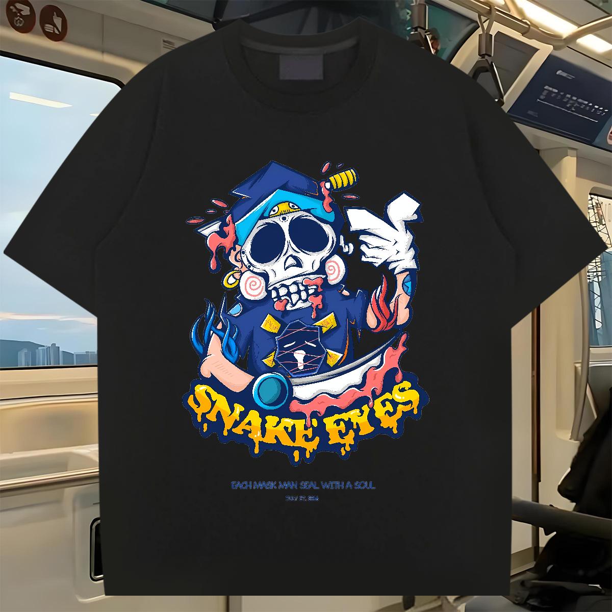 Soft Tshirt for Man Woman Skeleton 100% Cotton 230g Crew Neck Cotton Breathable Anime Printing Street T Shirt For Man Plus Size Cartoon Classic Casual