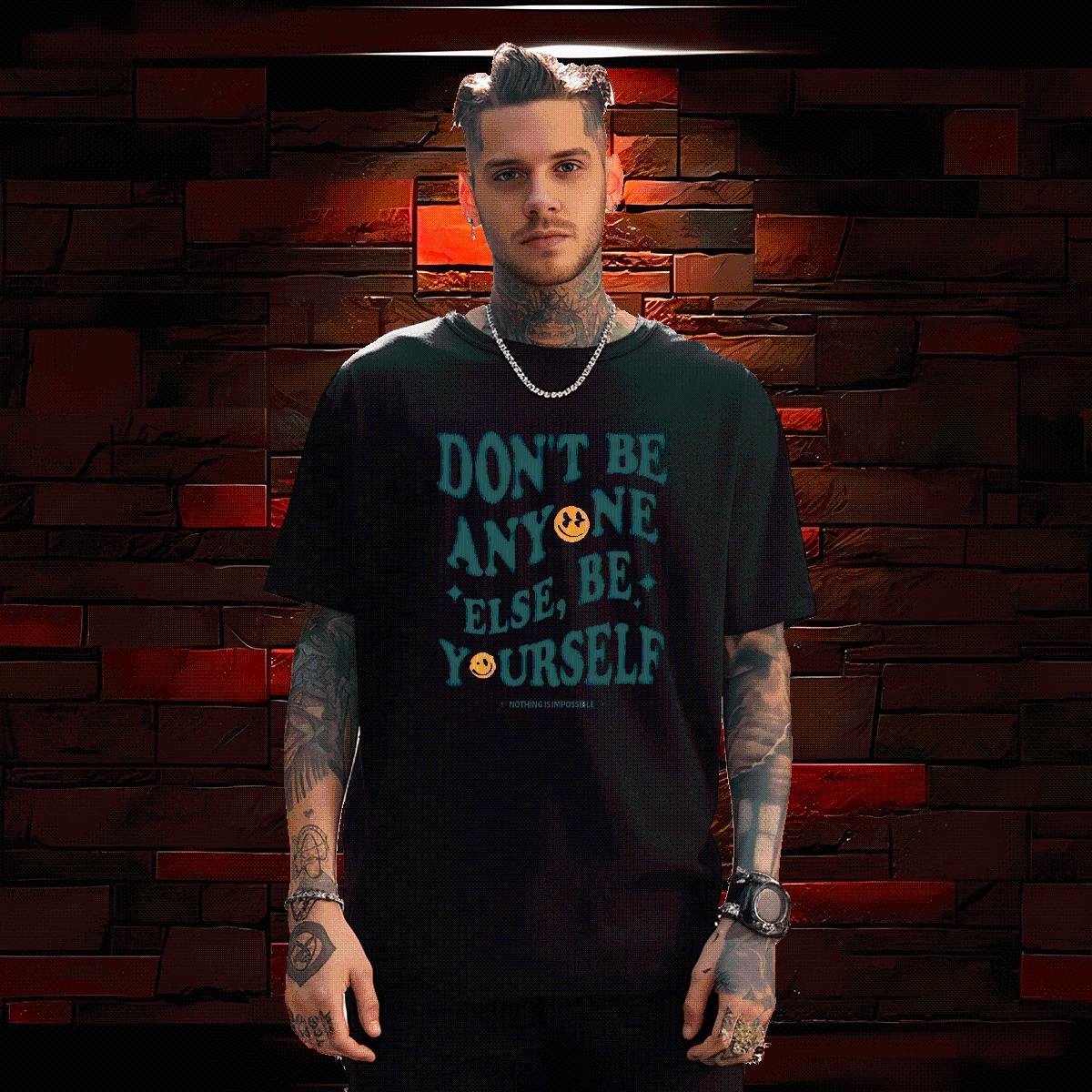 Stylist T-Shirts for Men Don't Be Anyone Else 100% Cotton 230g Black Oversized Anime Printing Street Men Clothes T-Shirt Breathable Short Sleeve 