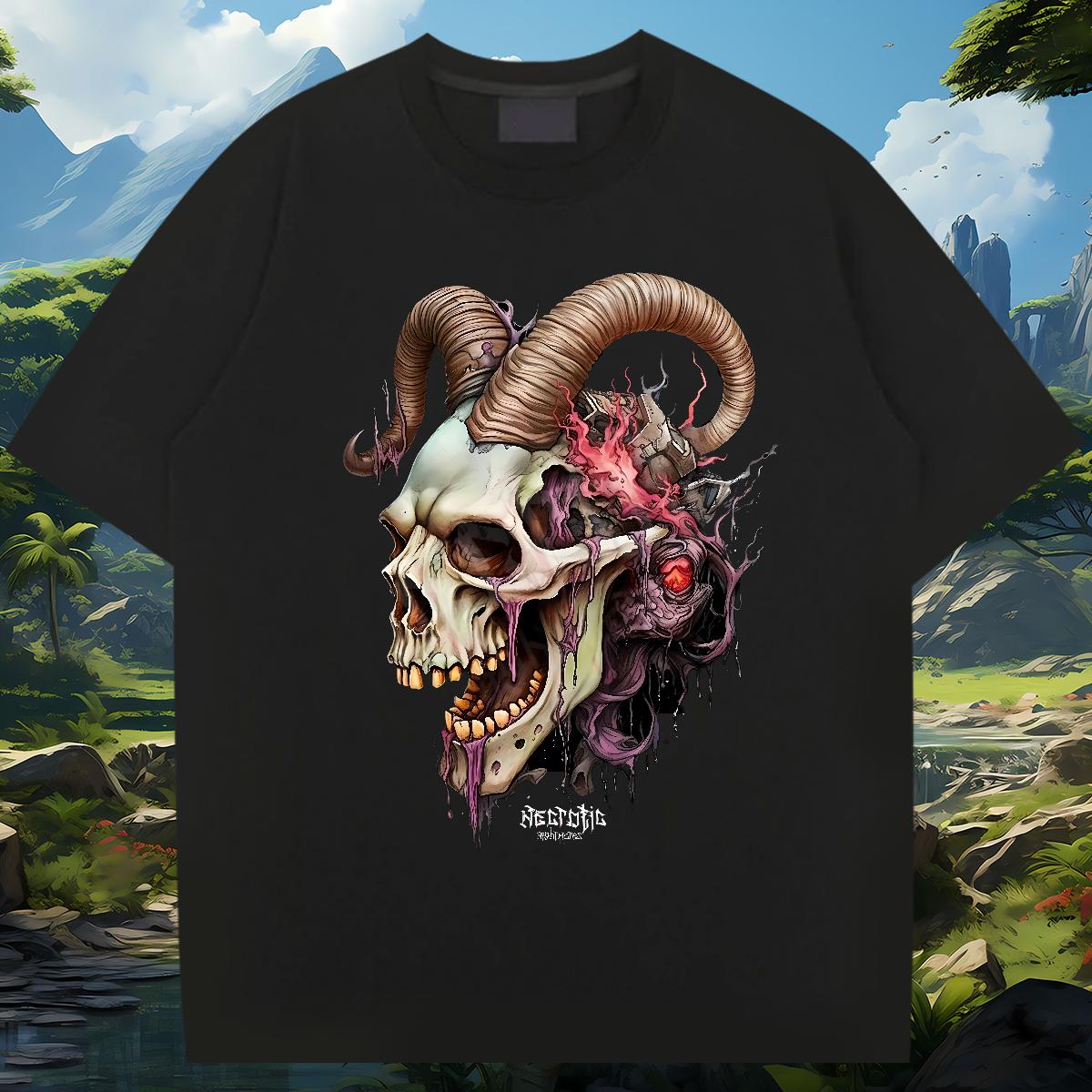 Classic Mens T Shirts Skeleton 100% Cotton 230g Custom Print Oversized Men Tshirts Anime Printing Street Cotton Breathable Soft Designer Tees Shirts