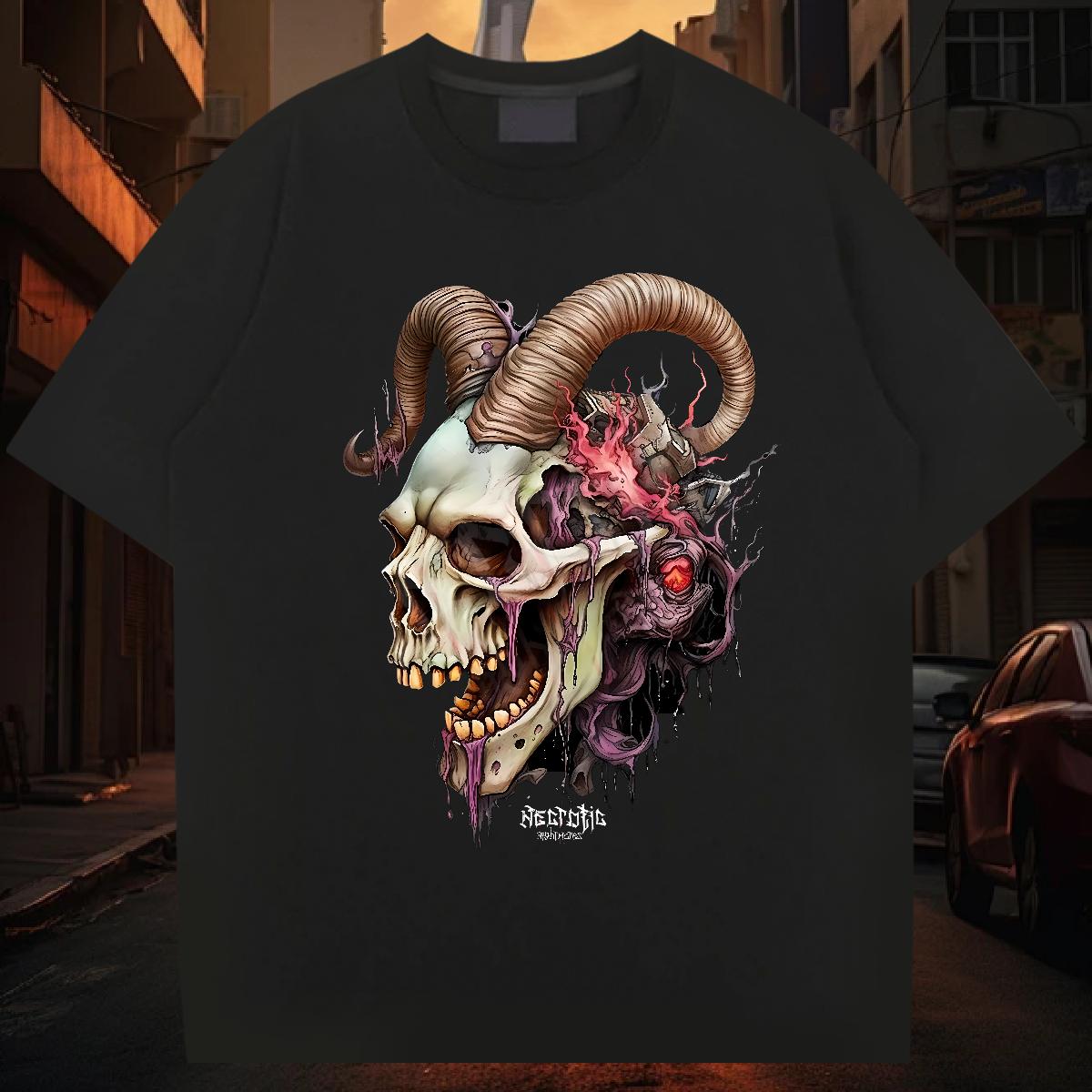2024 T Shirts Men Skeleton 230g Cotton DIY Printed Men Clothes T-Shirt Street Casual Breathable Crew Neck Cotton Soft Tees Shirts