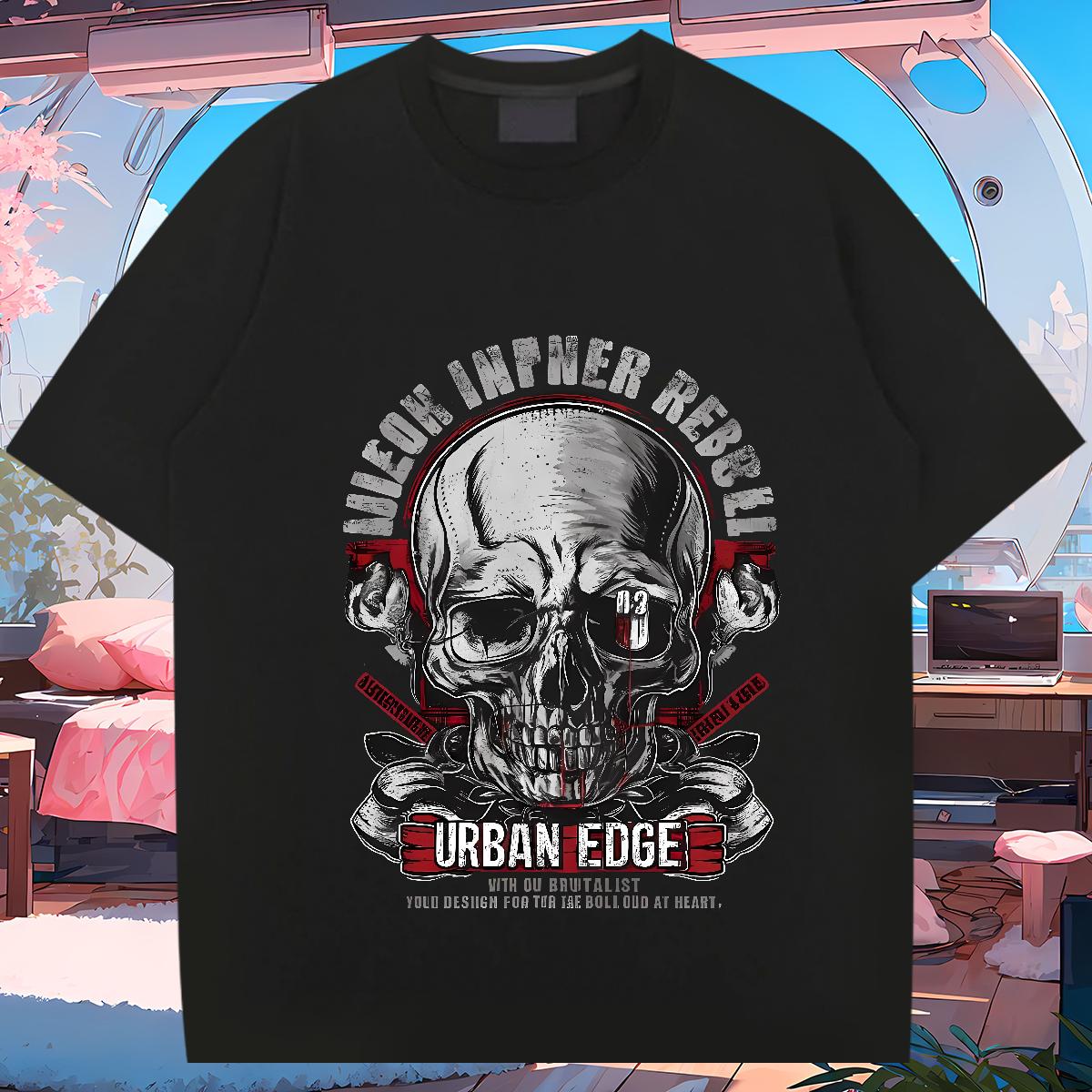 Fashion Design Men T Shirts Skeleton 230g 100% Cotton DIY Printed High Street Hip Hop Men Tops Tees Cotton Breathable Short Sleeve Unisex