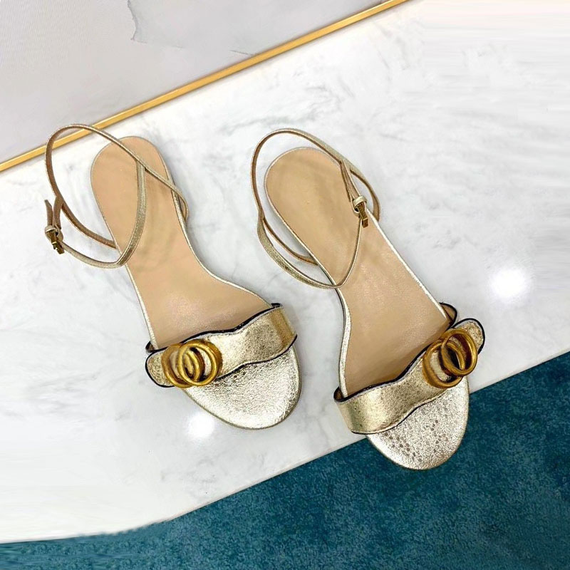 Designer Sandals leather summer women's fashion leisure college wind single shoes office one word buckle flat bottom size 42