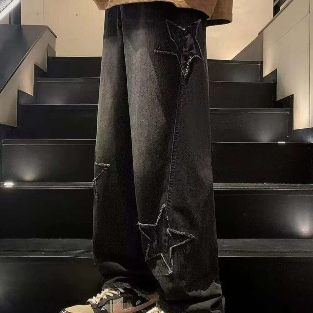New Fashion Stars Towel Embroidery Baggy Men Pants Y2K Clothes Straight Hip Hop Cotton Trousers Pantalon Man Jeans