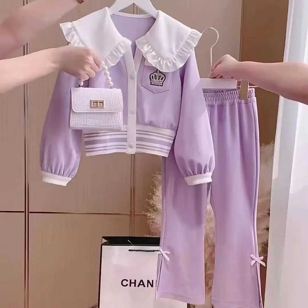 Clothing Sets Girls Spring And Autumn Set 2023 New Fashionable And Childrens Autumn Doll Face Girls Casual Two Piece Set Trend Kids Outfits