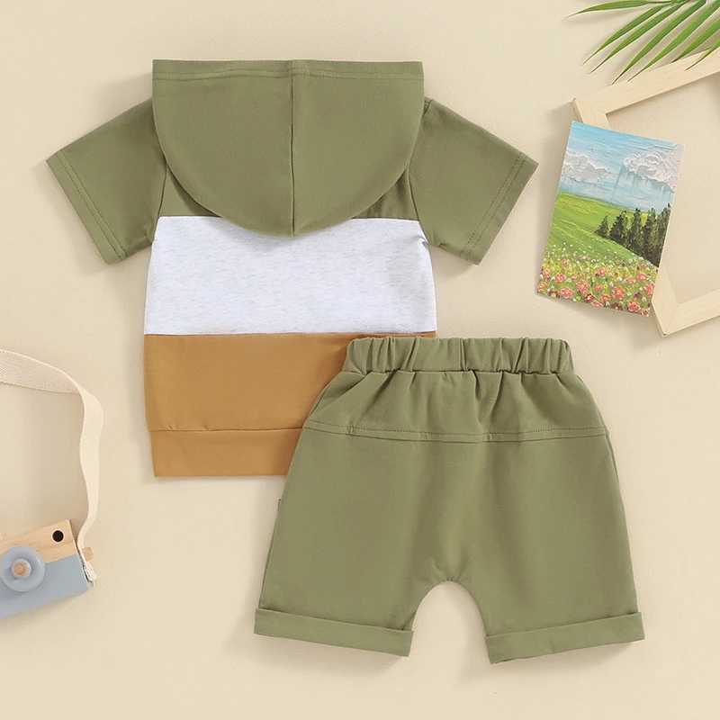 Clothing Sets Summer Cotton Baby Sets short sleeve Contrast Color Hooded Boy T-shirt + Shorts Sets Toddler Clothing Baby Boy Clothes