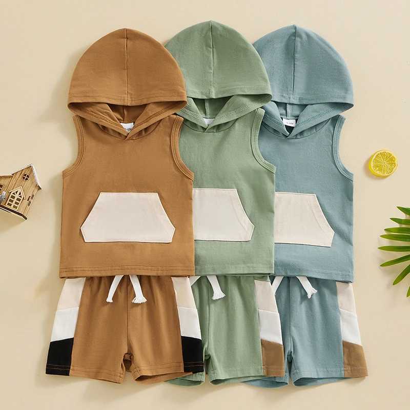 Clothing Sets Baby Boy Summer Outfits Clothing Set Casual Sleeveless Contrast Color Hooded Tank Tops + Shorts Set Toddler Clothes