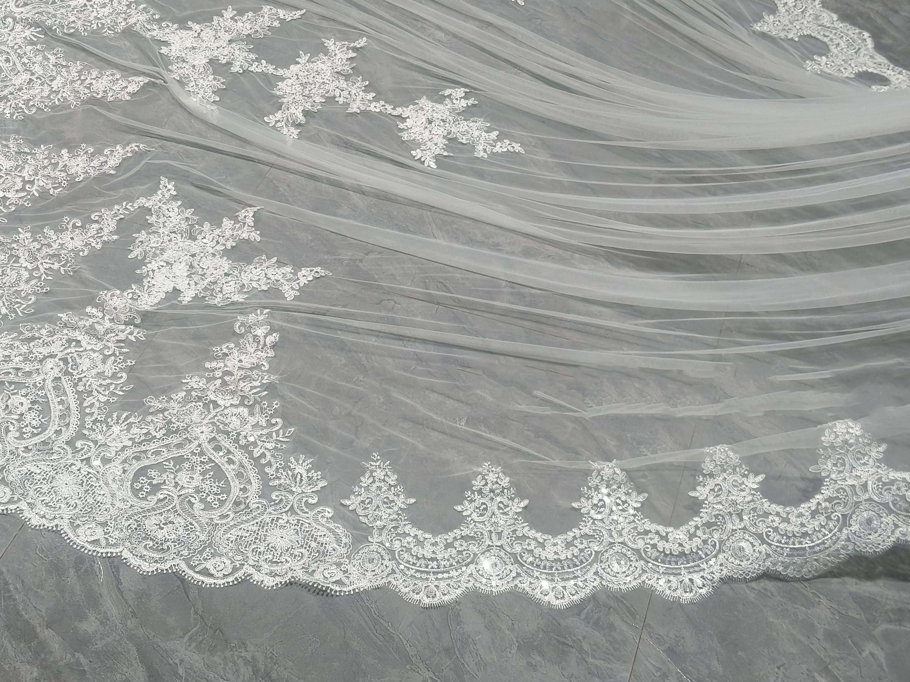 Gorgeous Wedding Veil Appliques Lace Embroidery Long Royal Bridal Veil Cathedral Special Cut with Comb Veil 3M White Ivory Wedding Accessories