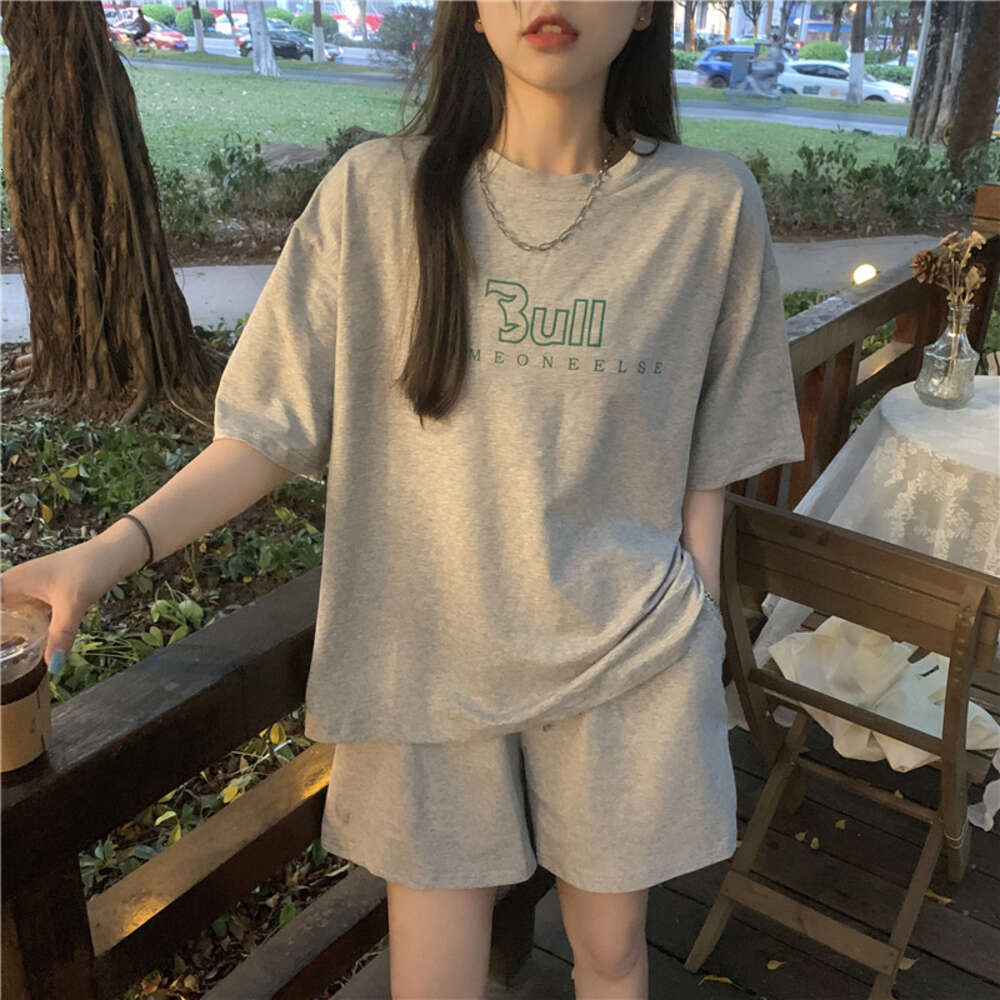 Official photo 6535 cotton casual sports suit women's summer short sleeved shorts two-piece set