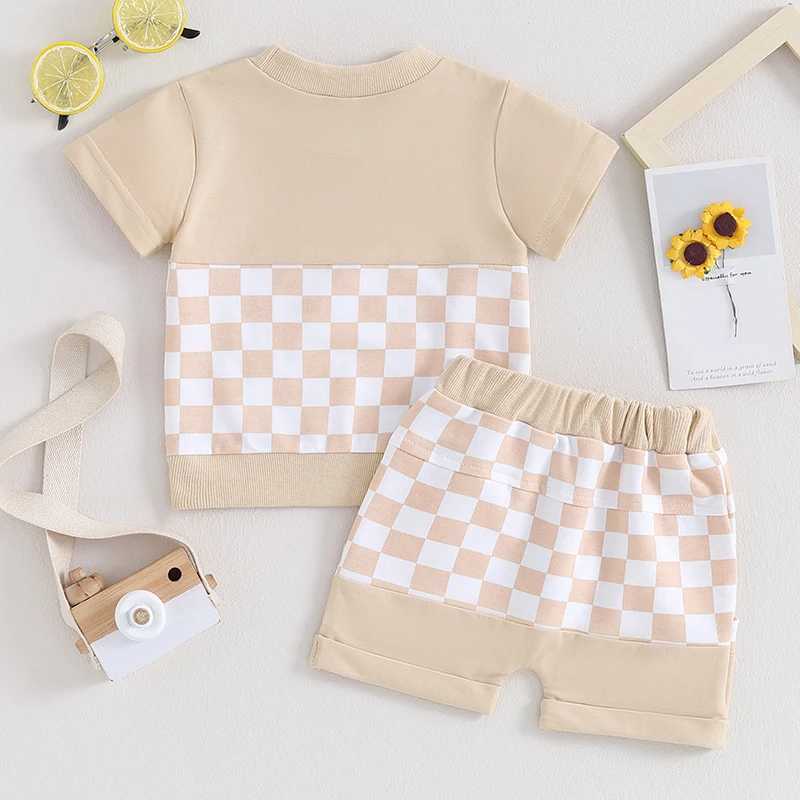 Clothing Sets 2Pcs Baby Boy Summer Outfit Toddler Newborn Infant Checkerboard Print Short Sleeve Pocket T-Shirt Shorts Set Toddler Boy Clothes