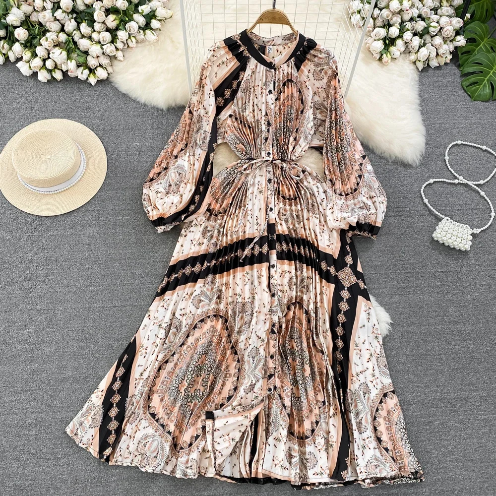 Dresses For Women Floral Lantern Sleeve Dress Womens Printed Chiffon Loose Vestidos Femininos Elegante Korean Fashion Dropship 240712
