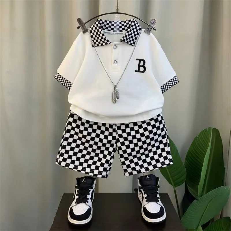 Clothing Sets Boys Summer Cool Polo Shirt Set New Childrens Fashionable Short sleeved Boys Baby Summer Clothes Explosive Street Clothes