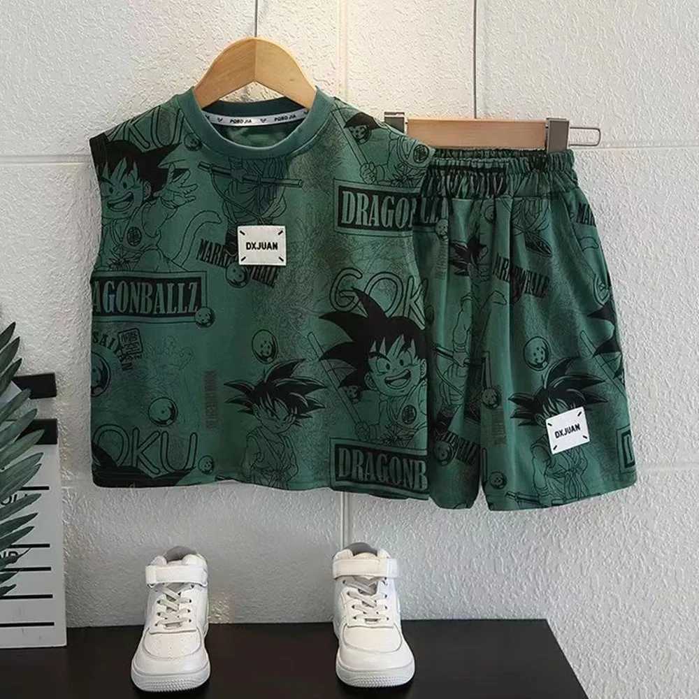 Clothing Sets Childrens Summer Sleeveless Set 2024 New Western Style Childrens Summer Clothes Boys Baby Thin Tank Top Two Piece Set Trendy