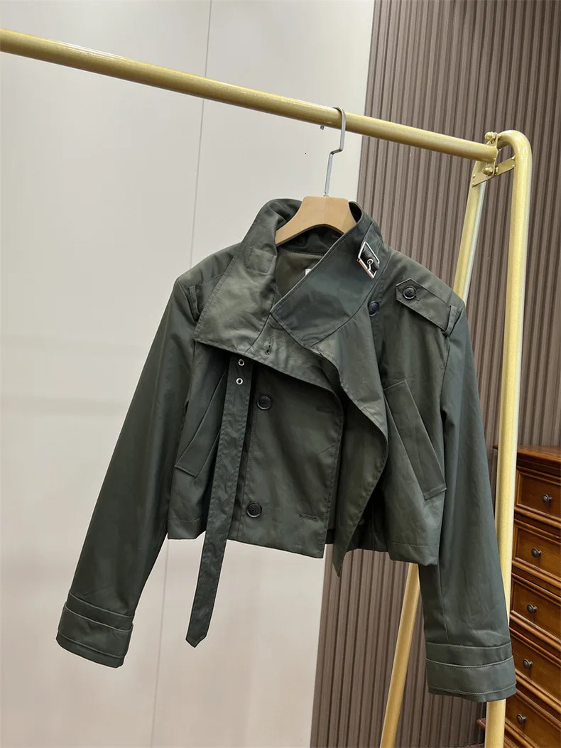 RARF autumn womens fashion pocket double breasted waxed leather short trench coat womens top coat 240716