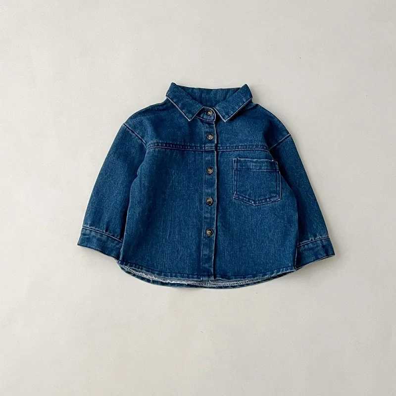 Clothing Sets Baby clothes 2024 new childrens solid color long sleeved denim set boys and girls cardigan long pants casual sports two-piece