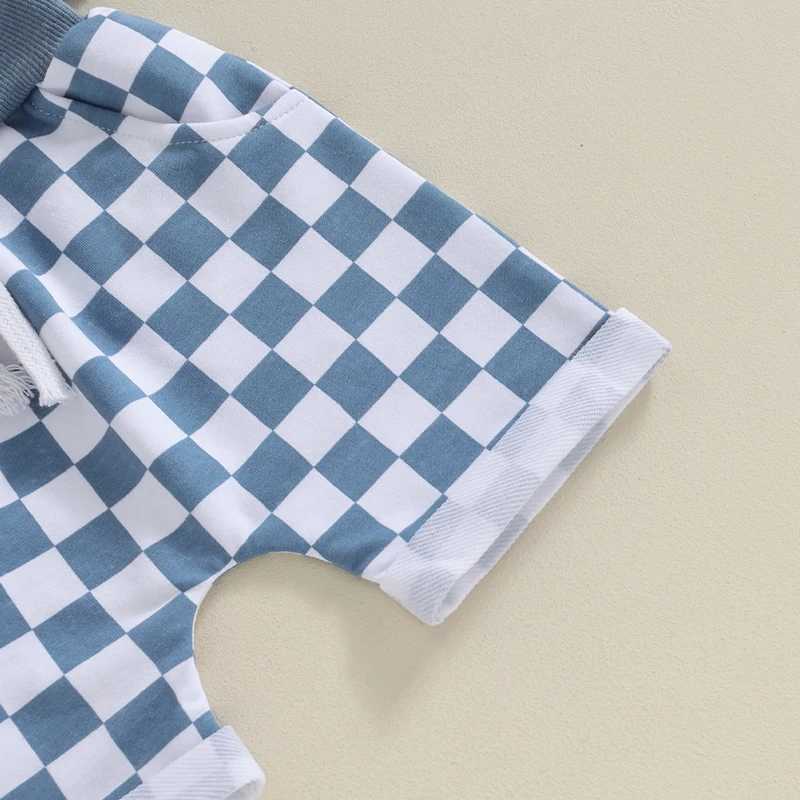 Clothing Sets Toddler Boys Summer Outfits Solid Color Hooded Short Sleeve T-Shirts Tops and Checkerboard Elastic Waist Shorts 2Pcs Clothes Set