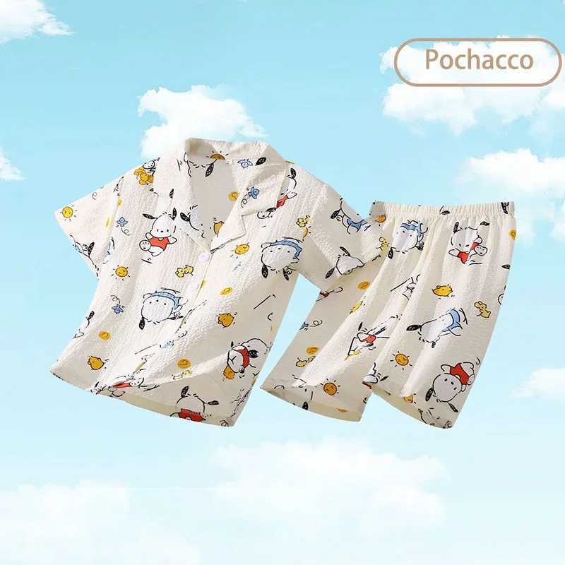 Summer Childrens Pajama Set Cute Anime Kuromi Cinnamon My Melody Childrens Short sleeved Pajamas Girl Boy CardiganW240716