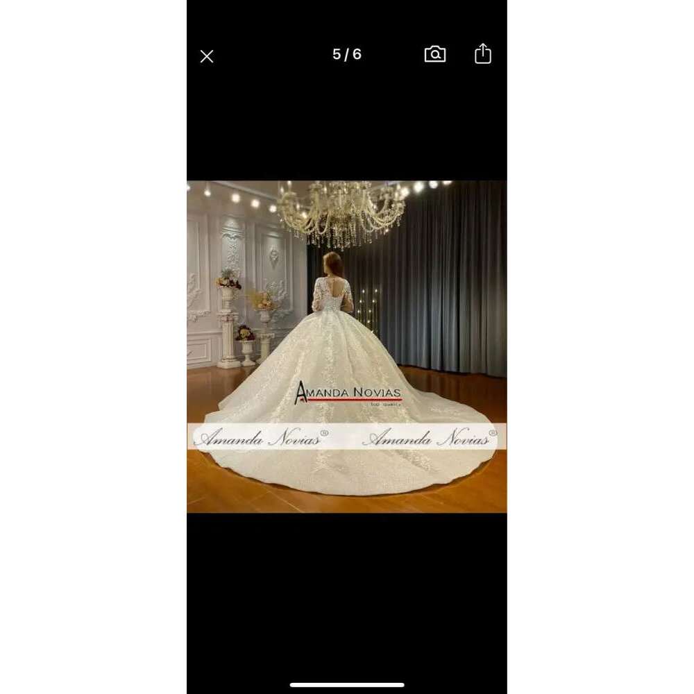 Fashion Wedding Ball Gowns Applique Lace Bridal Dress Shiny Long Sleeves Custom Made Sweep Train Vestido De Novia Lz0304
