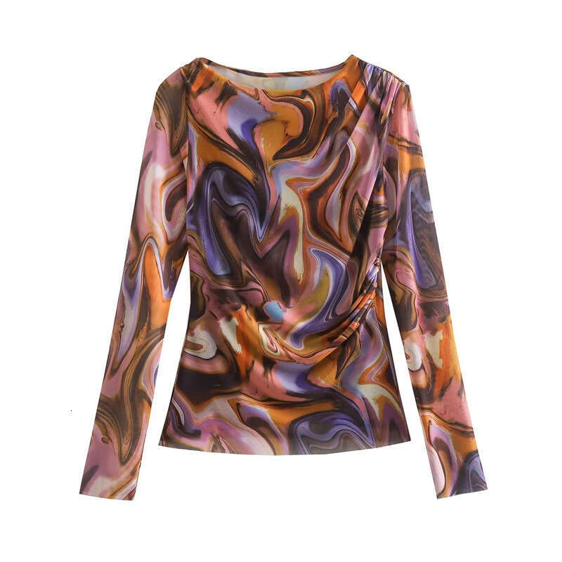Non-ironing Gentle Wind Versatile Printing Spring New Womens Fashion Silk Screen Printed Top Lacing Half Long Skirt Set Fishtail Dress Loose Short Den