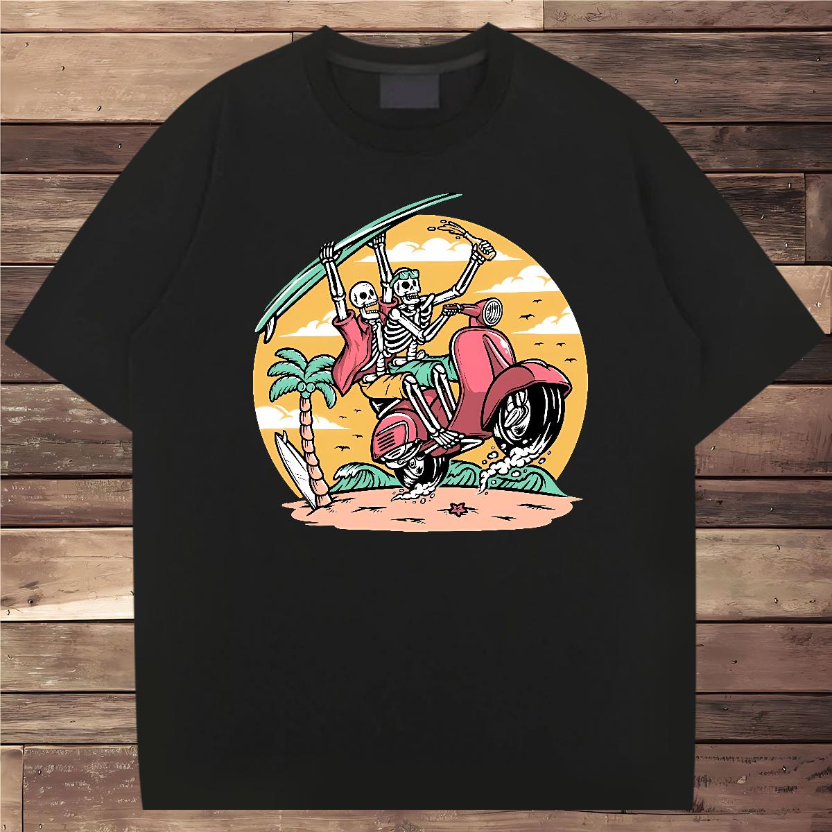 DIY Customized Men T Shirts Skeleton 230g Cotton Oversized Home Outdoor Tshirt for Man Woman Round Neck Short Sleeve Cool