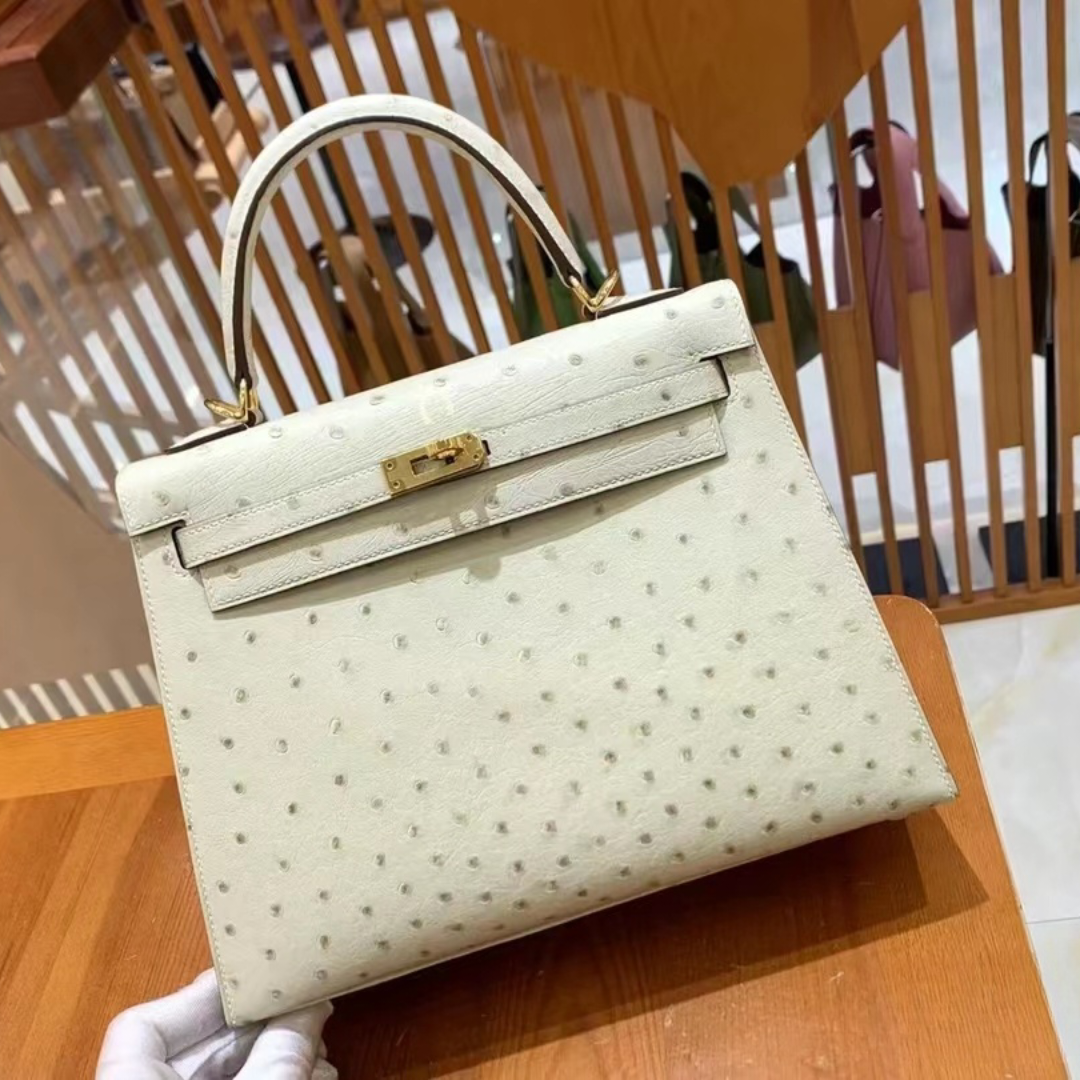 All handmade shoulder Designer handbag Imported ostrich leather 25CM28CM commuter bag French beeswax wire gold plated hardware