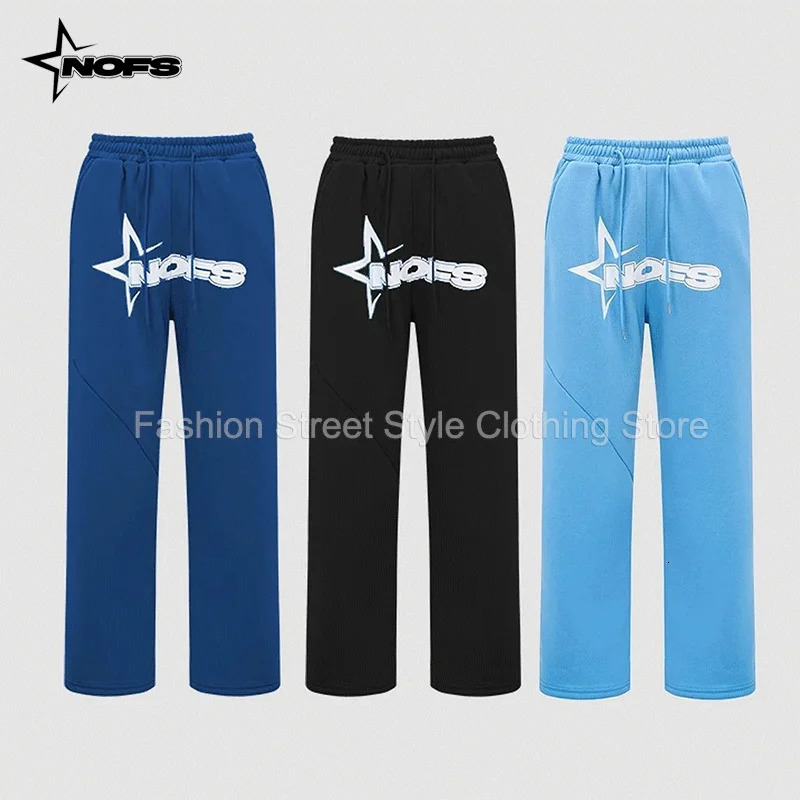 NOFS y2k Fashion Street Long Pants For Casual Men Women drawstring elastic sweatpants Hip Hop Streetwear Sports Trousers 240708