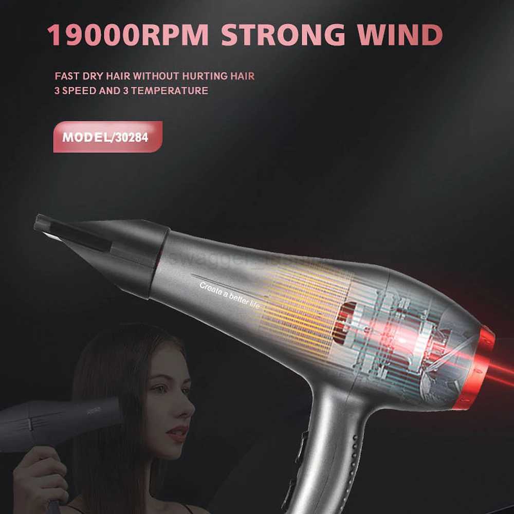 1600W Hair Dryer Professional Salon Hot and Cold Power Air Blowdryer with Air Collecting Nozzle 3 Speed 3 Heat Setting Low NoiseBkl240717