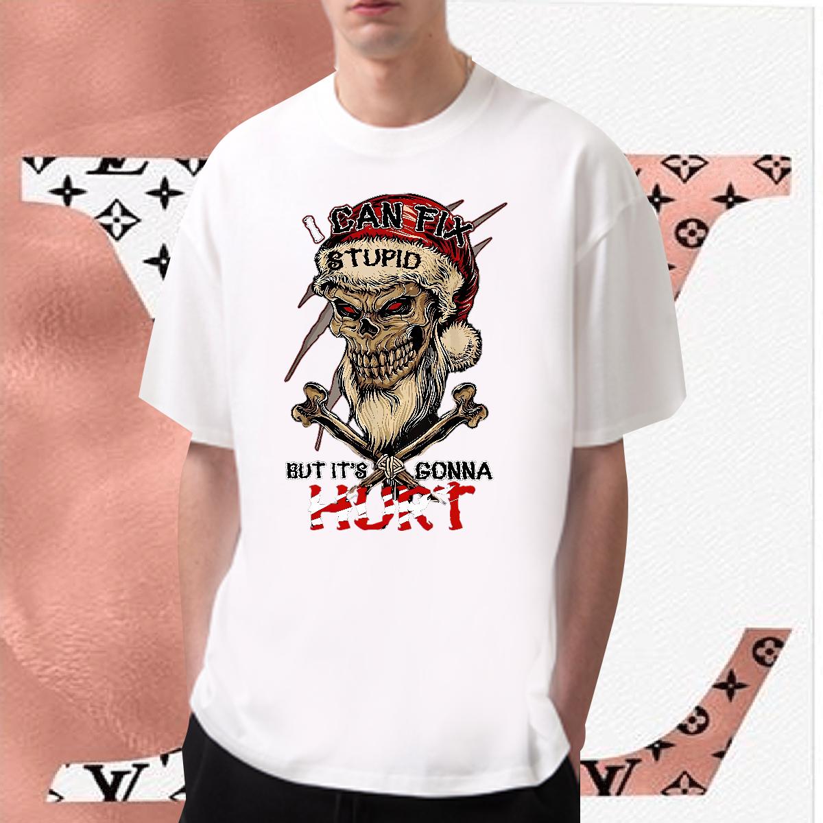 2024 DIY T-Shirts Skeleton 230g Cotton Asian Size Men Tops Tees Street Wear Round Neck Short Sleeve Soft Clothes