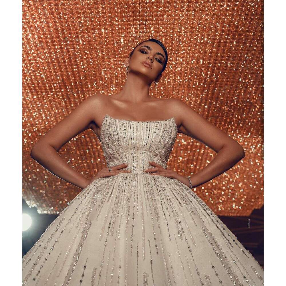 Sequined Strapless Wedding Dress 2021 New Stunning Bridal Gowns Saudi Arabic Plus Size Vestido De Novia 0717