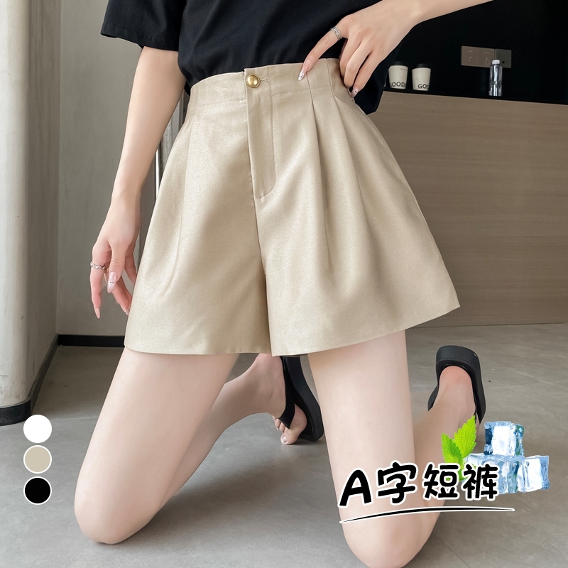 New product lighing delivery summer new ice shorts A-line wide leg high waist slimming silk smooth glossy casual pants for women