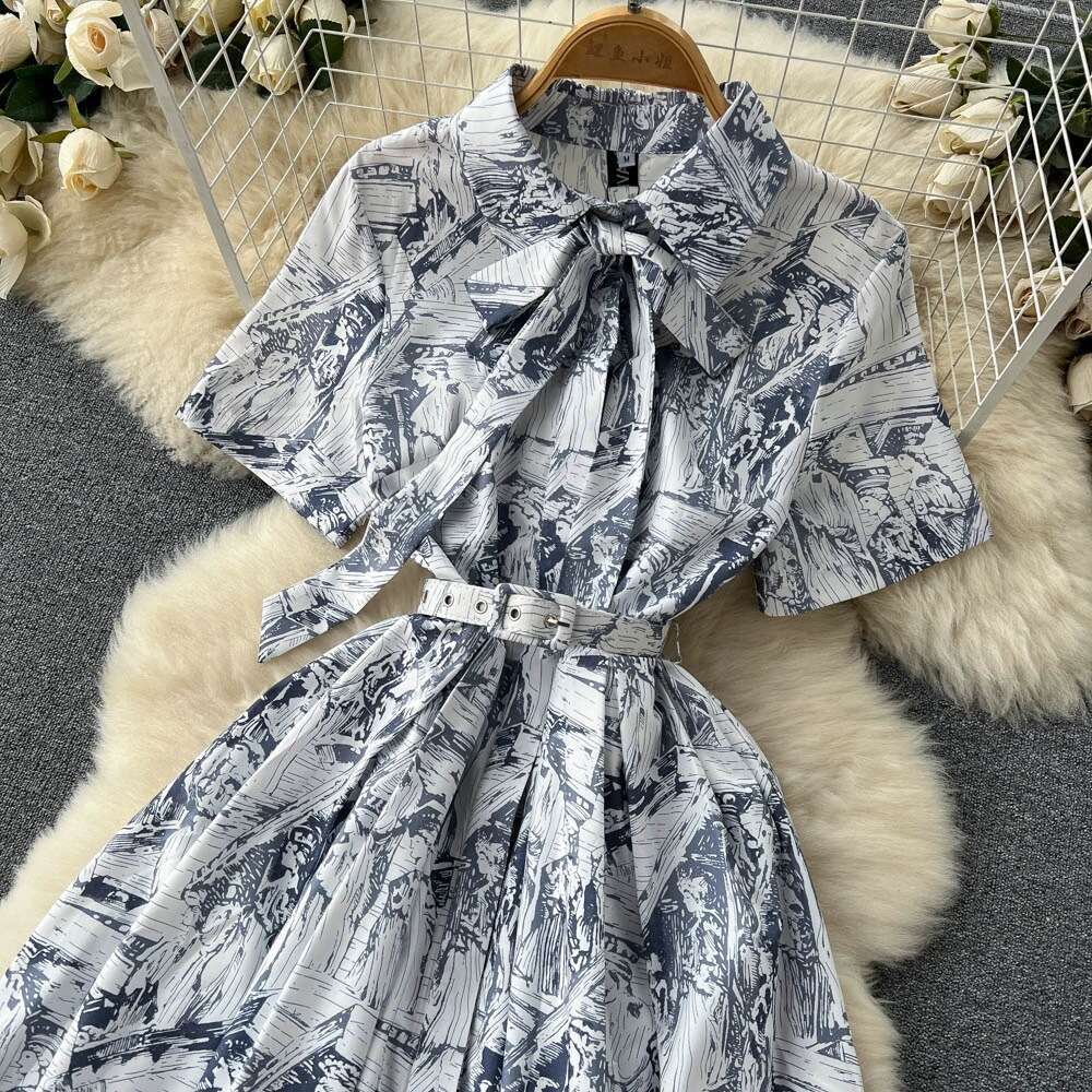 French Dress2024 Summer New and Elegant Style Fragmented Flower Lace Up Waist High End A-line Long Skirt Short Self-cultivation Waist Pregnant Womens 