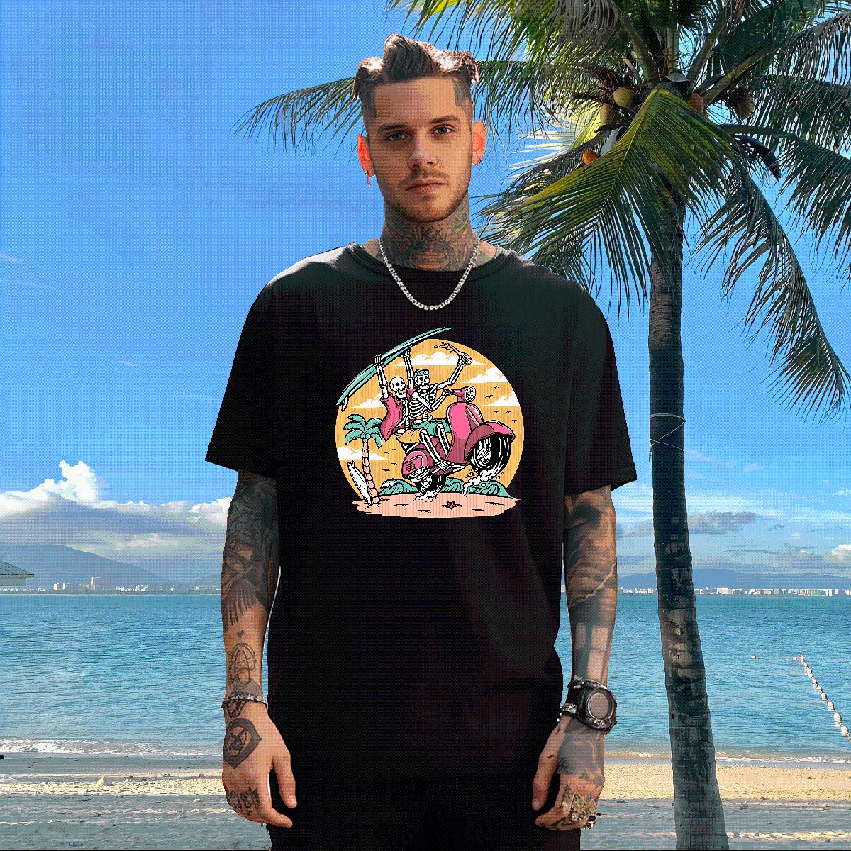 Designer Men Tops Tees Skeleton 230g Cotton Cotton Breathable Sport Mens T Shirts Custom Print Oversized Fashion Design Tees Shirts